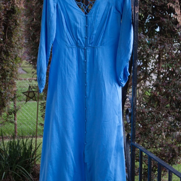 Free People blue silk dress $128 Later Days 3/4 length maxi dress. NWT size 6 - Picture 4 of 6